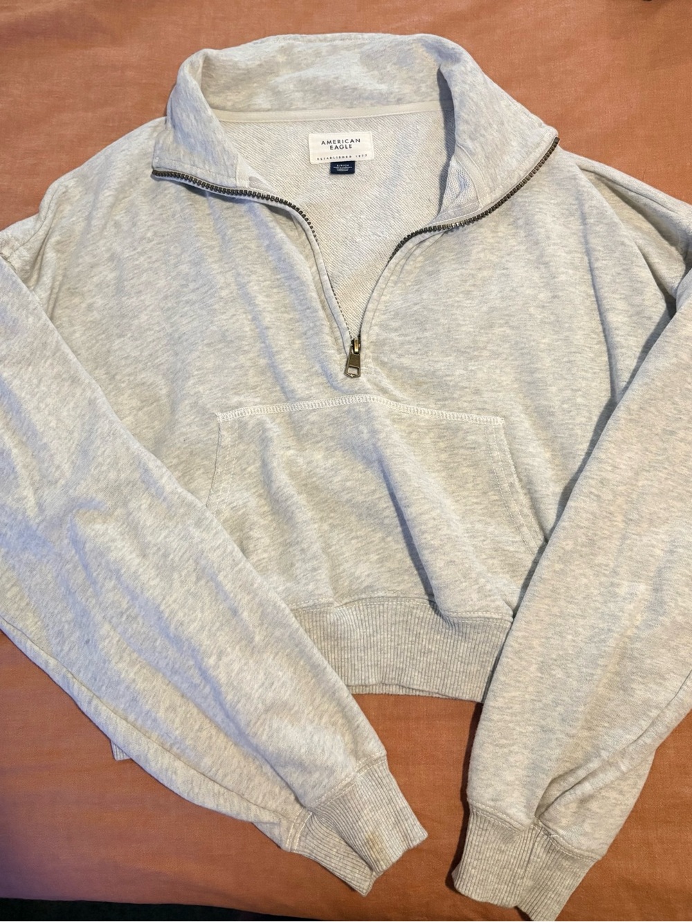 American Eagle Outfitters Light Heather Gray Half-Zip cropped Sweater